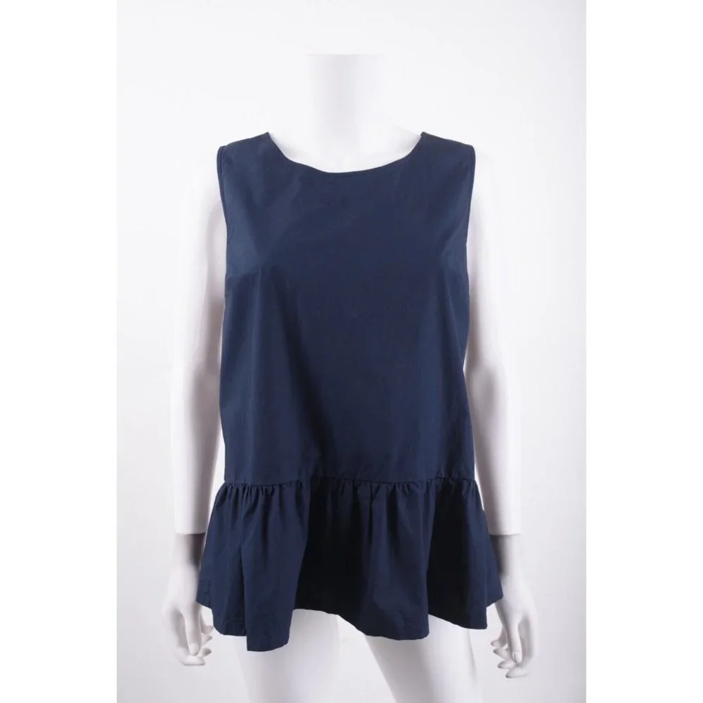 J.Crew Womens Shirt Top Bow Back Peplum Blue M Medium sleeveless Cotton